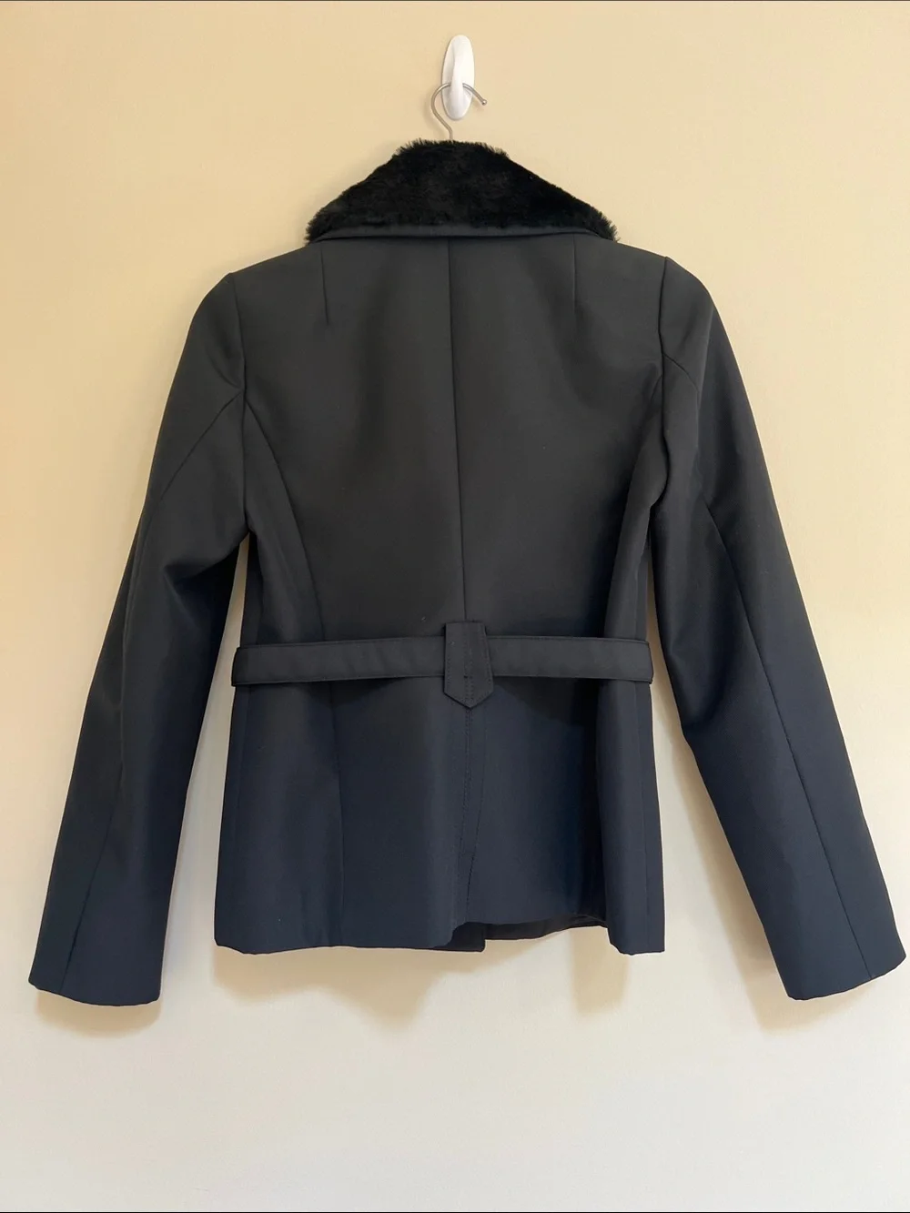 United Colors of Benetton Black Women's Belted Blazer with removable fur 0